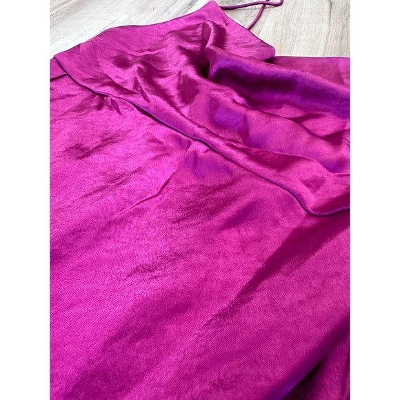 LIONESS walk the line pink midi satin slip dress Barbie side slit - Picture 5 of 10